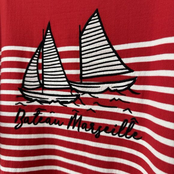 Talbots Top 2X Red Stripe Sailboat Coastal Nautical Preppy Thick Pristine Nice - Picture 5 of 14